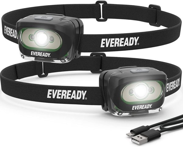 Rechargeable LED Headlamps by Eveready (2-Pack)