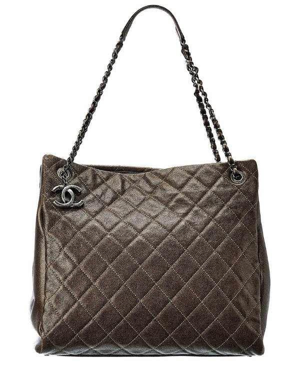 Beige Quilted Lambskin Leather Chain CC Tote (Authentic Pre-Owned)