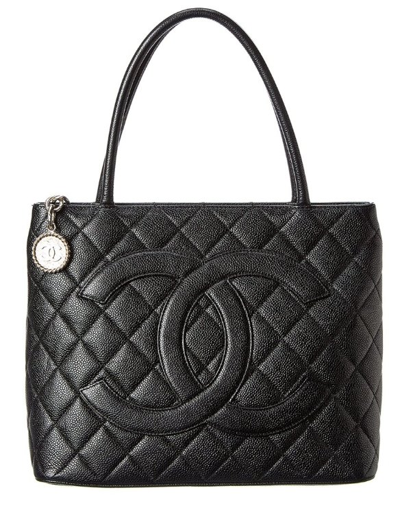 Black Quilted Caviar Leather Medallion Tote (Authentic Pre-Owned)