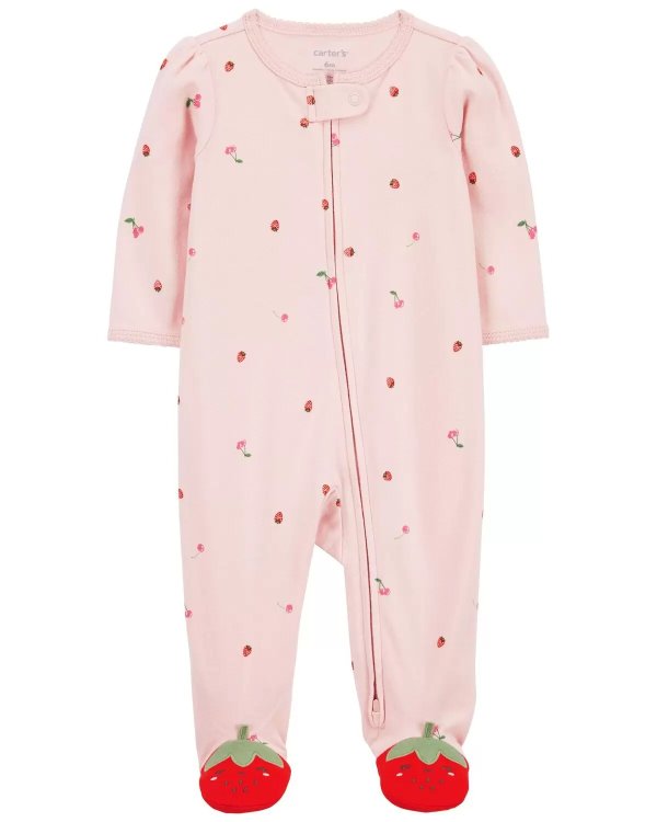 Baby Strawberry 2-Way Zip Cotton Sleep & Play Pajamas