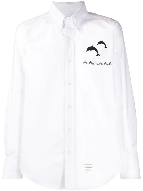 dolphin embroidered button-up shirt