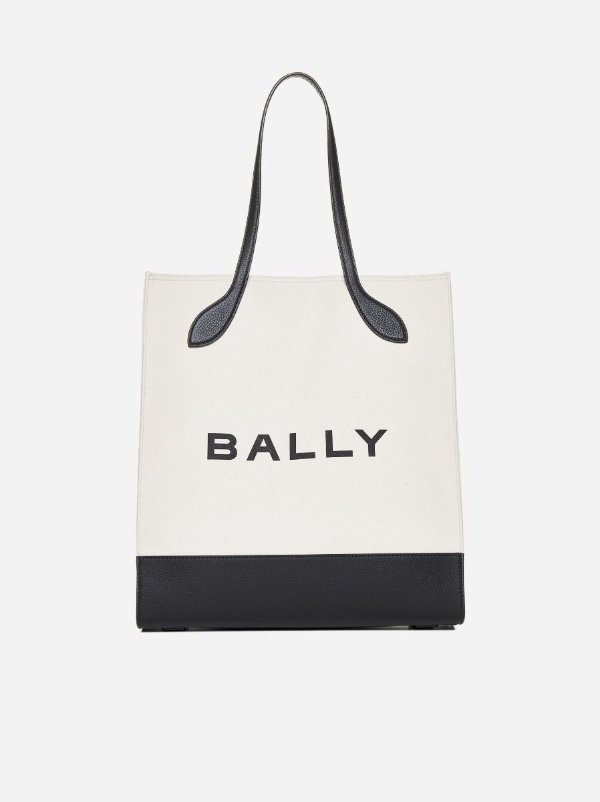 Logo canvas and leather tote bag