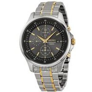 Seiko Chronograph Gray Dial Two-tone Stainless Steel Mens Watch SNDE25