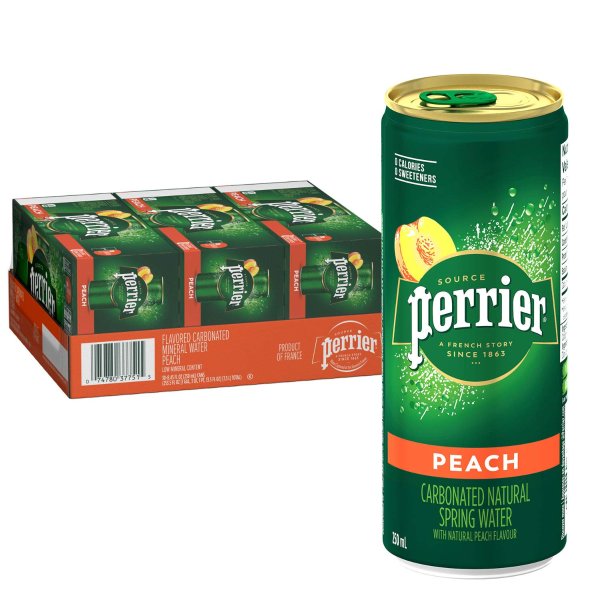 Peach Flavored Carbonated Mineral Water, 8.45 Fl Oz (30 Pack) Slim Cans