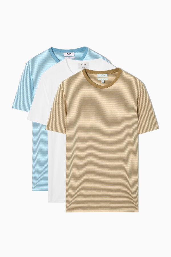 3-PACK THE EXTRA FINE T-SHIRTS - Beige / blue / white - T-shirts - COS