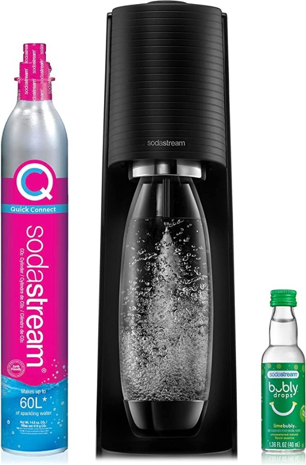 Terra Sparkling Water Maker (Black) with CO2, DWS Bottle and Bubly Drop