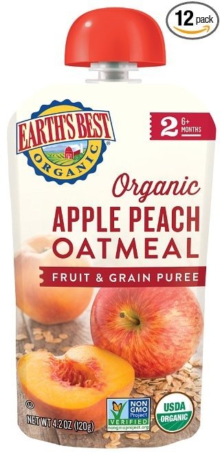 Organic Stage 2, Apple, Peach, Oatmeal,Fruit and grain 4.2 Ounce Pouch (Pack of 12) (Packaging May Vary)