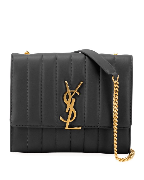 Vicky Monogram YSL North/South Quilted Leather Wallet on Chain
