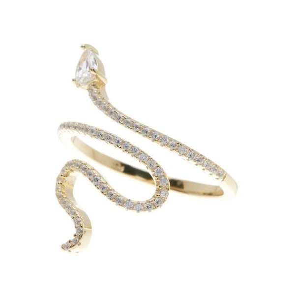 Crystal Snake Ring 14k Yellow Gold Vermeil .925 Sterling Silver