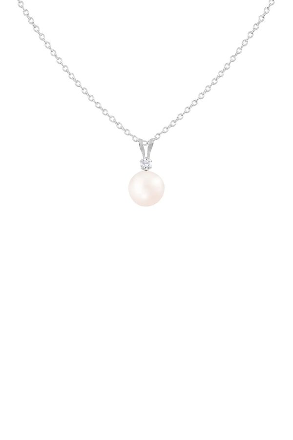Sterling Silver Diamond Accented 7-7.5mm Freshwater Pearl Pendant Necklace