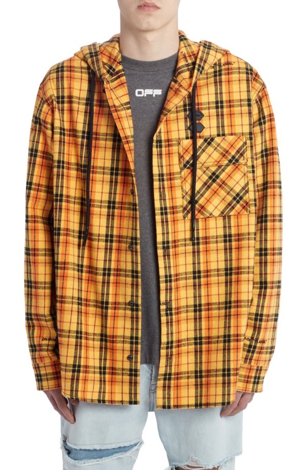 Check Flannel Hooded Button-Up Shirt