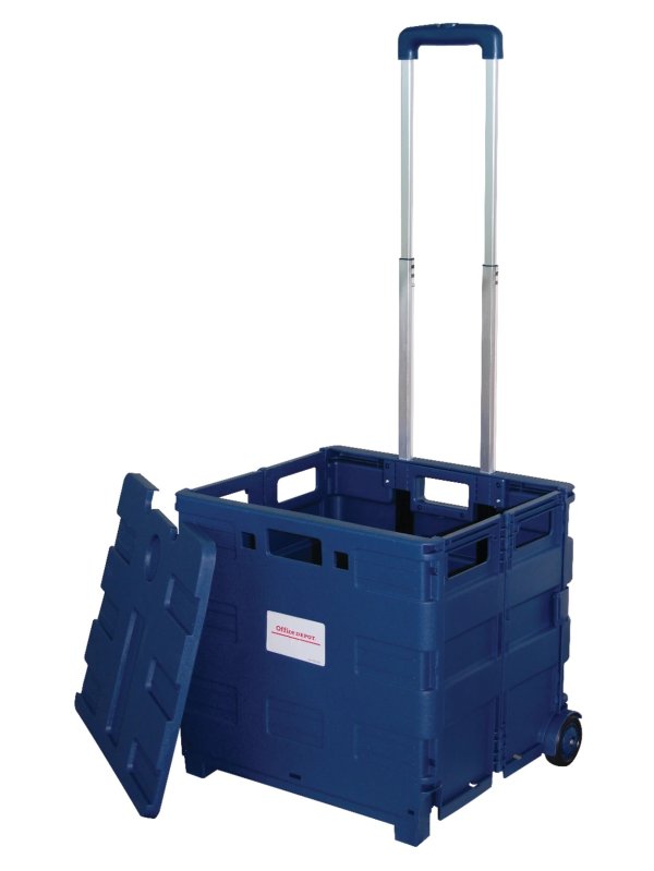 Mobile Folding Cart With Lid, 16"H x 18"W x 15"D, Blue 
