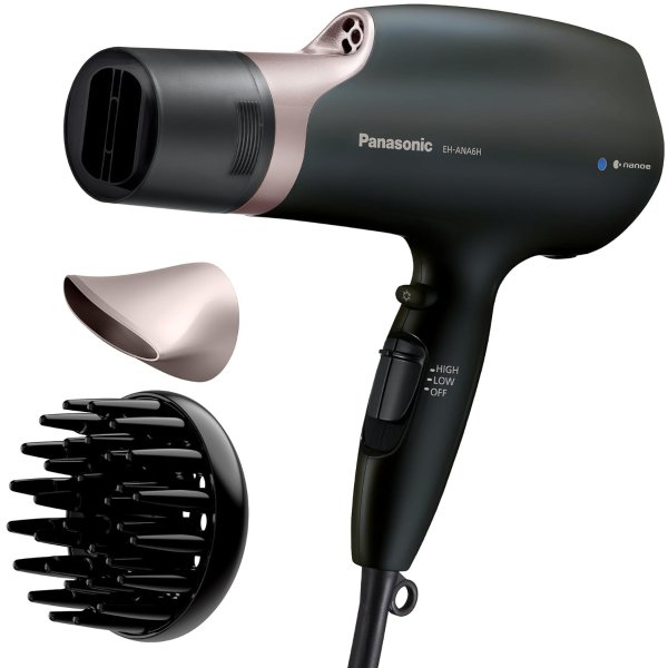 Nanoe Salon Hair Dryer with Quick-Dry Oscillating Nozzle, Diffuser Attachment for Curly, Wavy Hair, 3-Speed Heat Setting for Easy Styling & Healthy Hair, EH-ANA6HN (Black/Pink Gold)