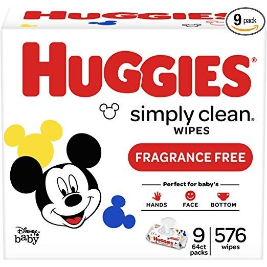 Simply Clean Fragrance-free Baby Wipes, Soft Pack (9-Pack, 576 Sheets Total), Alcohol-free, Hypoallergenic (Packaging May Vary)