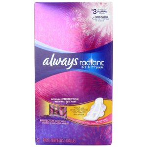 Always Radiant Infinity Regular With Wings Scented Pads 32 Count