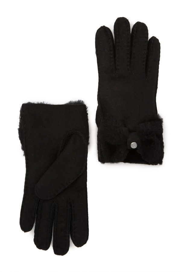 Genuine Dyed Shearling Bow Shorty Gloves