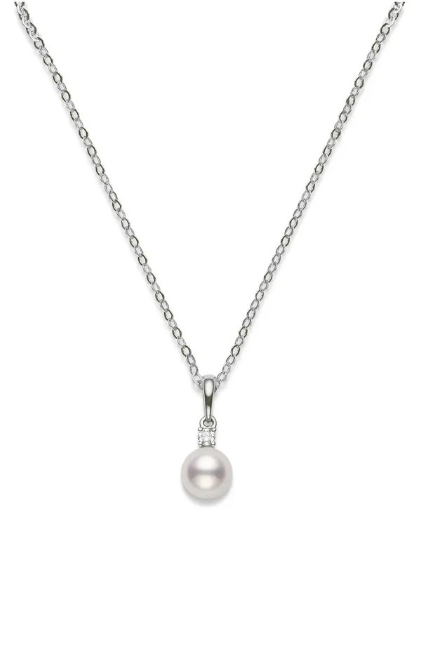 Everyday Essentials Akoya Cultured Pearl & Diamond Pendant Necklace
