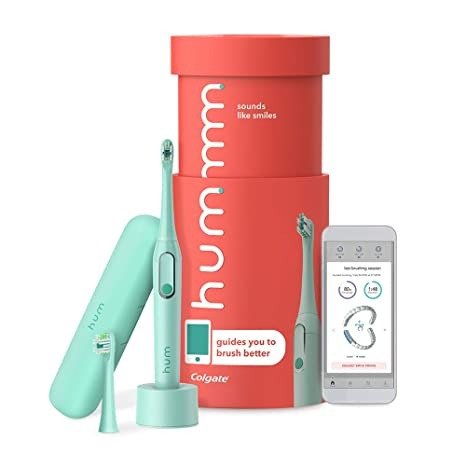 hum by Colgate Smart Electric Toothbrush Kit, Rechargeable Sonic Toothbrush with Travel Case & Bonus Replacement Brush Head, Teal