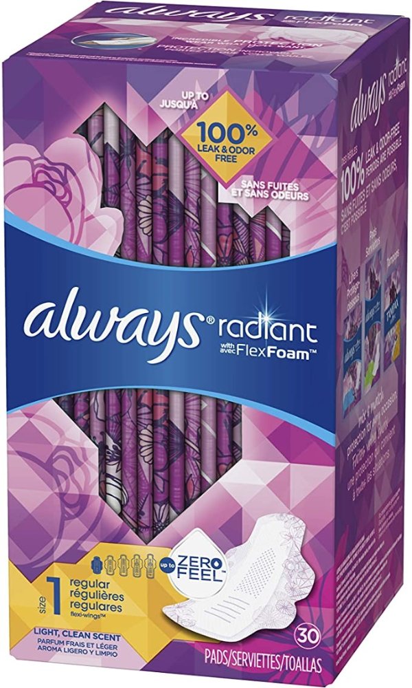 Radiant Pads, Size 1, Regular Absorbency, Scented, 30 Count,packaging may vary