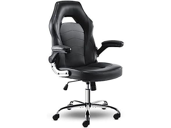 OLIXIS Ergonomic Gaming Office Chair - PU Leather Executive Swivel Computer Desk Chair with Flip-up Armrests and Lumbar Support, Grey