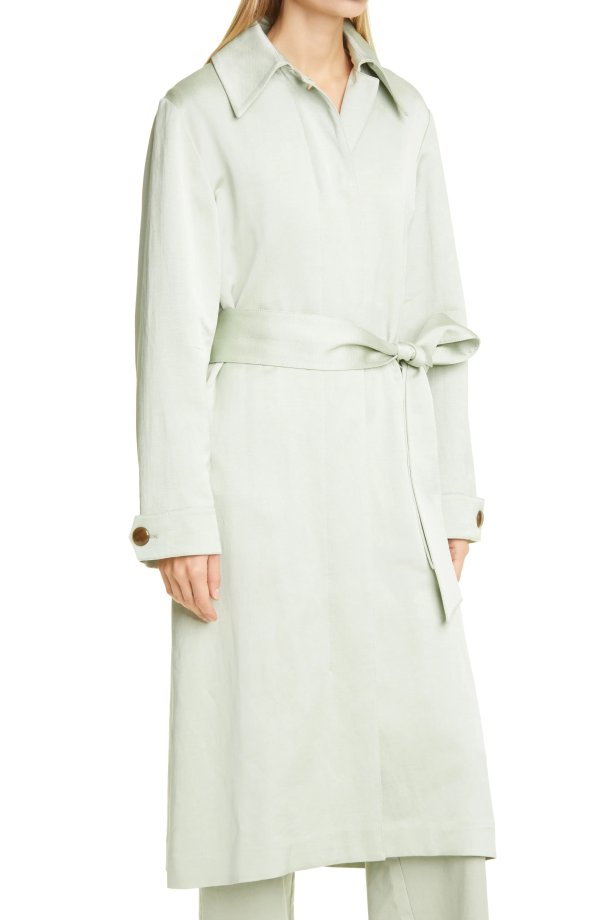 Linen & Cotton Blend Long Trench Coat