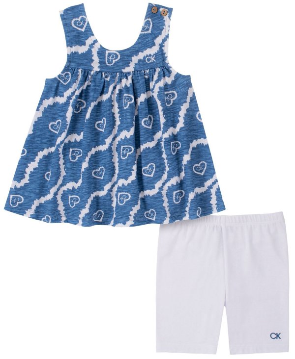 Toddler Girls Tie-Dye Babydoll Tunic Top and Knit Logo Shorts Set, 2 Piece