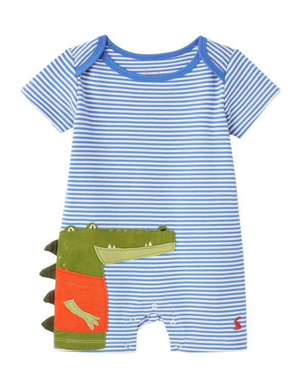 Boy's Crocodile Striped Short-Sleeve Playsuit, Size 0-9M