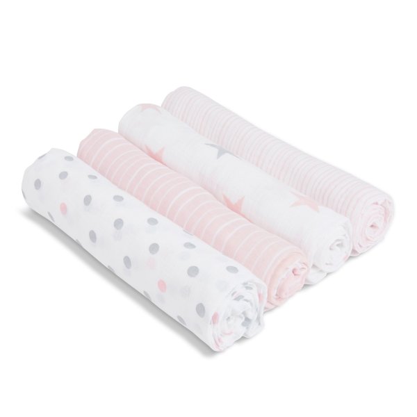 Essentials Muslin Swaddle Blankets, 4-pack, Doll Pink