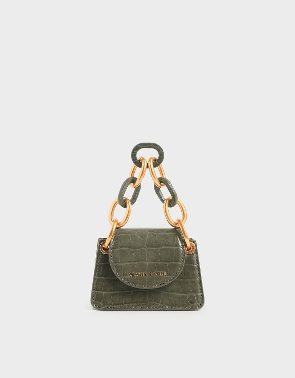 Croc-Effect Chunky Chain Handle Mini Bag