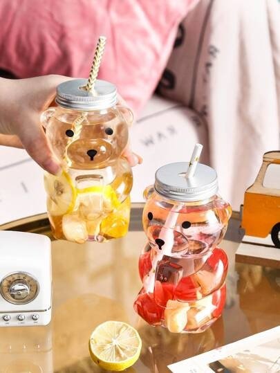 1pc Bear Shaped Straw Cup With Straw