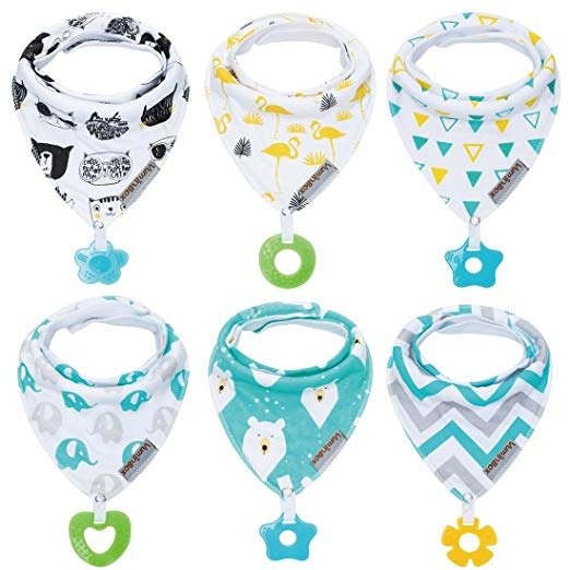 Baby Bandana Drool Bibs and Teething Toys Made with 100% Organic Cotton, Super Absorbent and Soft 6-Pack Unisex (Vuminbox)