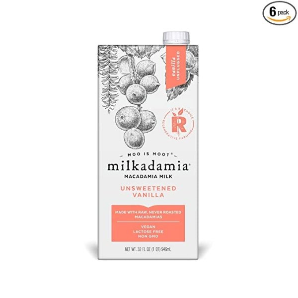 Milkadamia 无糖香草澳洲坚果牛奶 32 Fl Oz 6盒