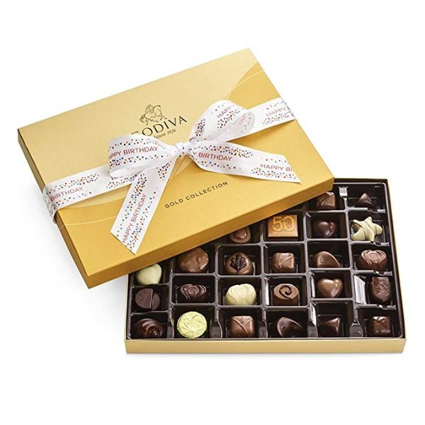 Godiva Chocolatier Assorted Chocolate Truffles Gold Gift Box, Happy Birthday Ribbon, White, 14.6 Oz