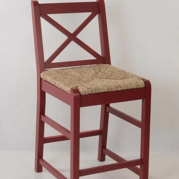 Dorsey Mason Red Wood Counter Stool Back and Rush Seat (17.72 in. W x 38.58 in. H)