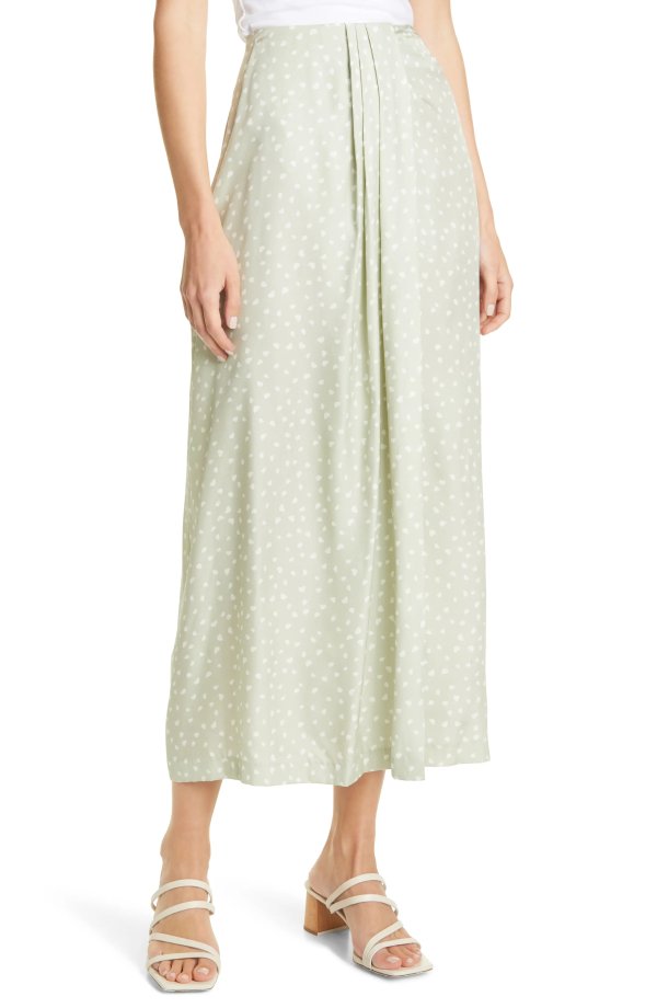 Stone Dot Silk Blend Midi Skirt