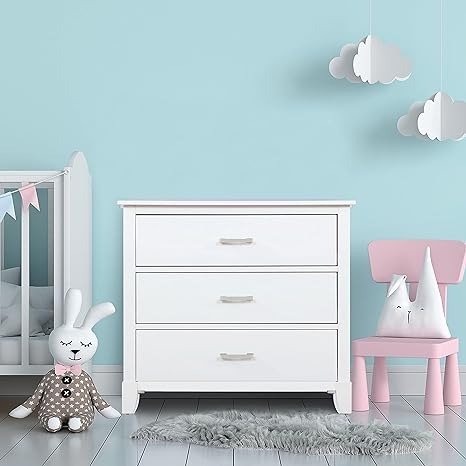 Universal 3 Drawers Chest | Kids Bedroom Dresser | Three Drawers Dresser Mid Century Modern, White