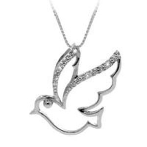 Diamond Accented Sterling Silver Dove Pendant w/chain