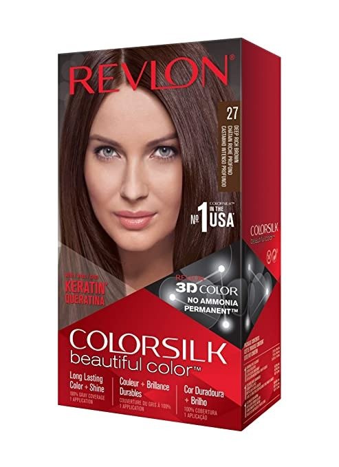 Colorsilk Beautiful Color Permanent Hair Color with 3D Gel Technology & Keratin, 100% Gray Coverage Hair Dye, 27 Deep Rich Brown
