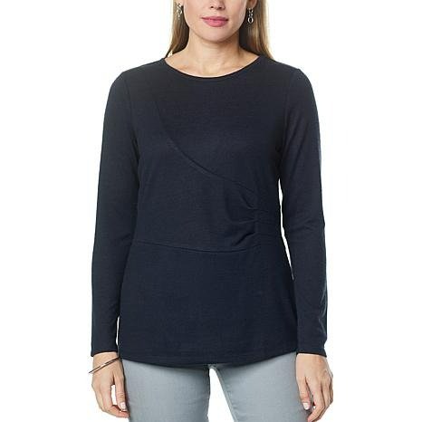 "As Is" DG2 by Diane Gilman Drape Front Long-Sleeve Top - 20431514 | HSN