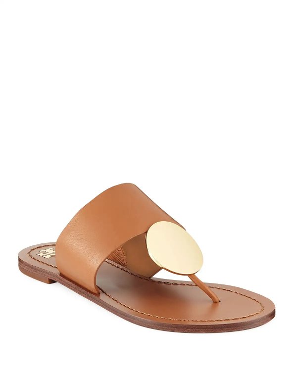 Patos Disk Leather Flat Slide Sandals