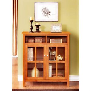 Simpli Home Warm Shaker Medium Storage Cabinet, Honey Brown