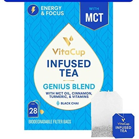 VitaCup Genius Blend Infused Tea 28 ct |Keto|Paleo|Whole 30| Chai Black Tea with MCT, Cinnamon, Turmeric & Vitamins Helps Boost Focus, Metabolism & Energy