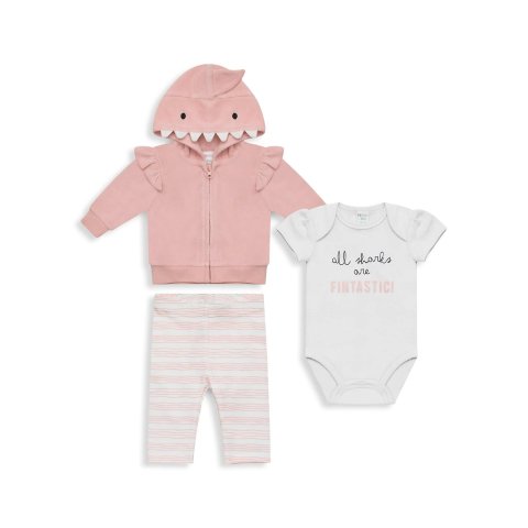 Baby Girl s 3-Piece Shark Bodysuit, Leggings & Hoodie Set