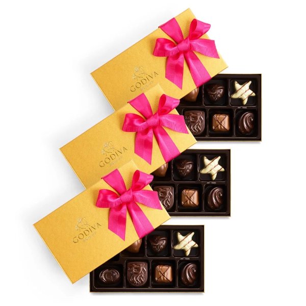 Spring Assorted Chocolate Gold Gift Box, Set of 3, 8 pc. each