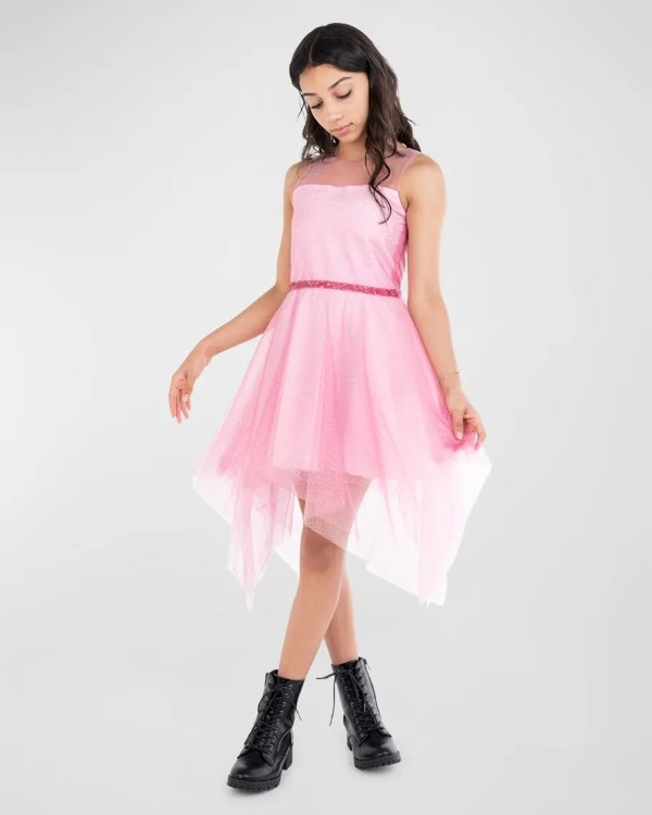 Girl's Sylvia Sleeveless Glitter Tulle Dress, Size 7-16
