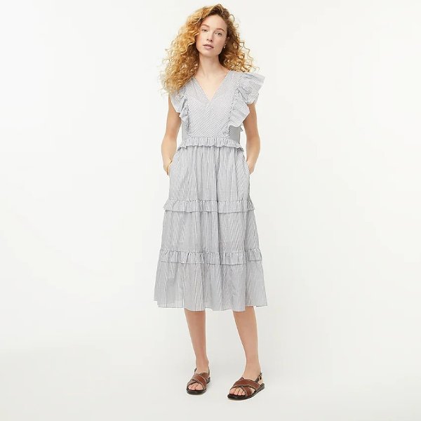 Ruffle-sleeve cotton voile dress