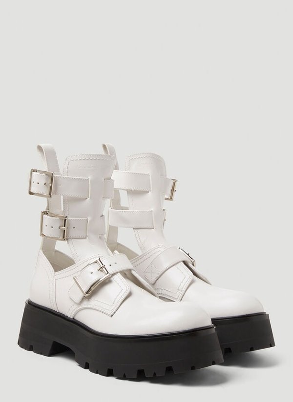 Buckle Fastening Ankle Boots in White