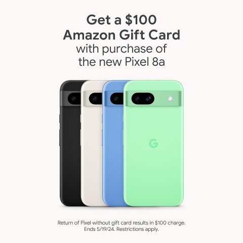 New Release:Google Pixel 8a 128GB with $100 Amazon Gift Card