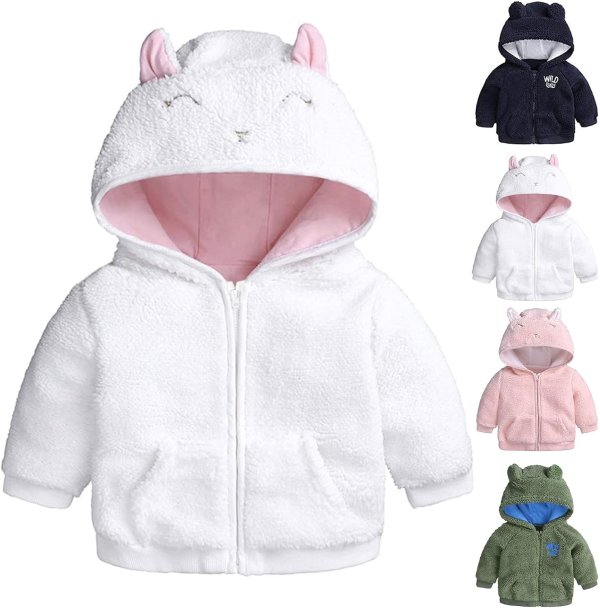 Infant Baby Girls Boys Fleece Hoodie Jacket Coat Winter Warm Cardigan with Ears