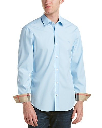 Check detail stretch cotton poplin outlet shirt